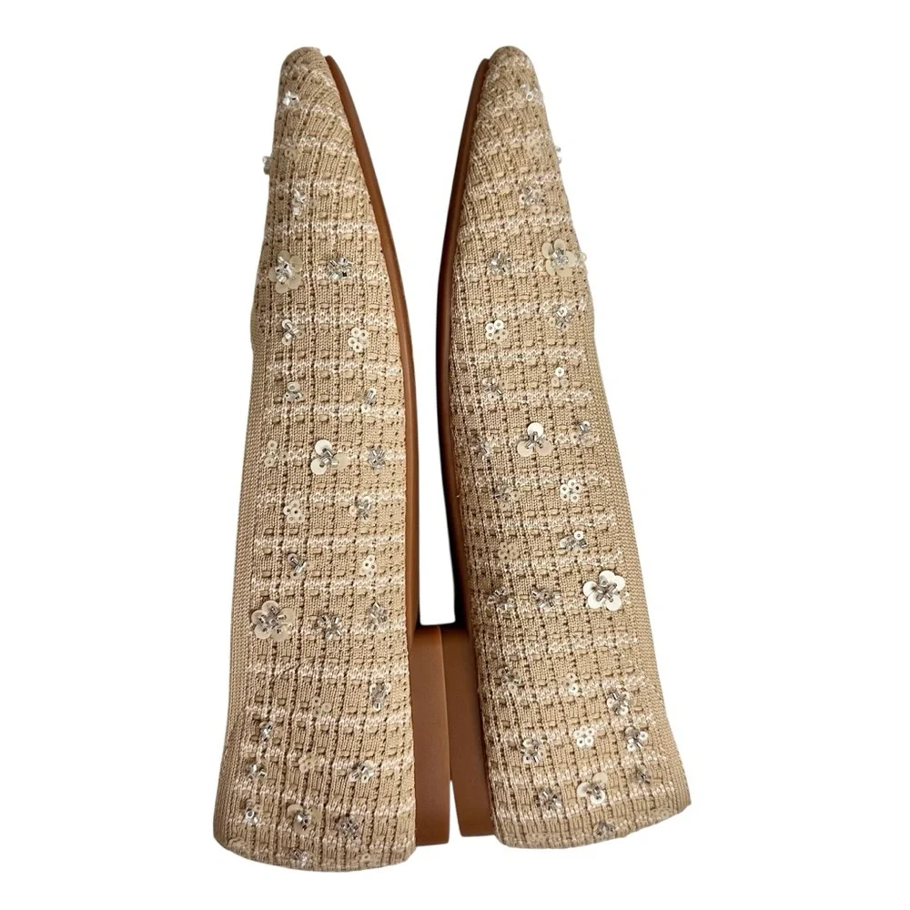 NEW Vivaia Square-Toe V-Cut Flats (Margot 2.0) Ballet Natural Linen SZ 9 - Picture 9 of 14